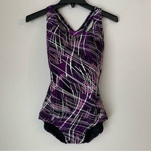 AQUA Shape Ocean One Piece Swim Suit Black and Purple Size 12.